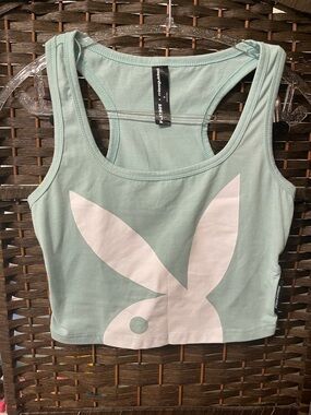 Misguided + Playboy Mint Green Crop Tank Top - Logo Graphic